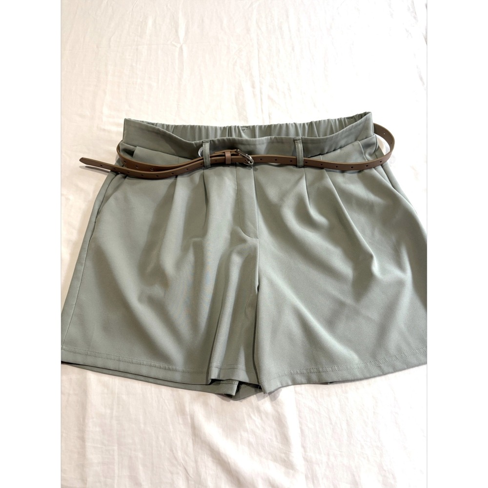 32 Degrees Cool Womens Sage Green Belted Pleated Shorts Size Large T2515299